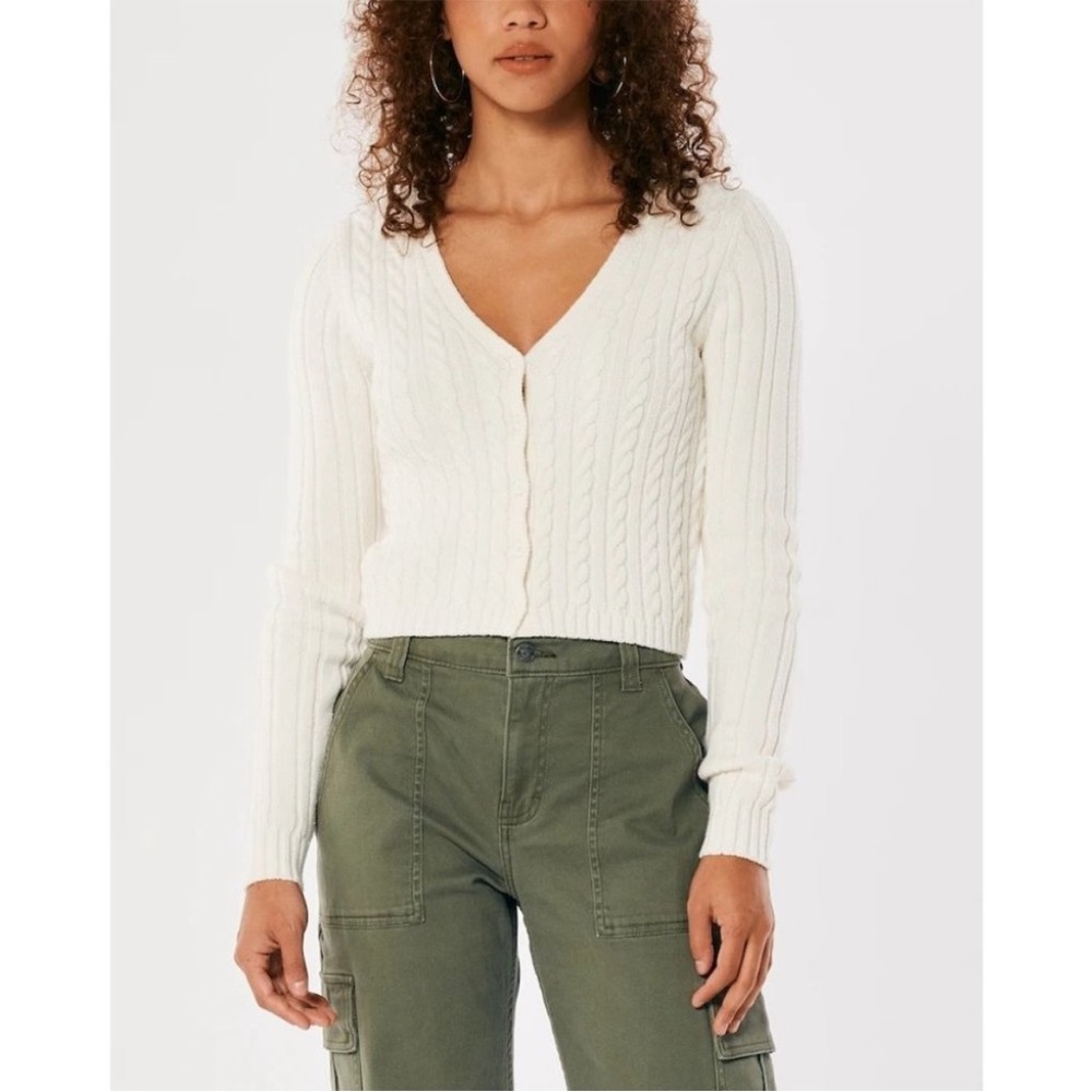 Hollister CROP CARDIGAN in CREAM IVORY Off White Size Large